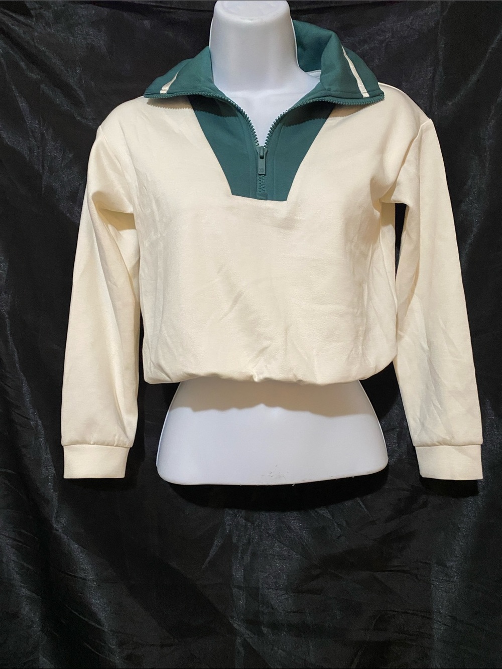 all in motion Cream Pullover with Teal Half-Zip Collar